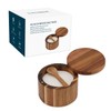 KITCHENDAO Acacia Wood Salt Cellar Bowl Box with Built-in Spoon