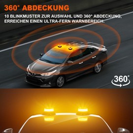 antom Rotating Beacon, Pack of 2, 9-60 V Yellow LED Strobe Light with 3 Metre Cable and Double Switch for Forklift, Tractor, Construction Truck, UTV, Trailer, SUV - Ideal for Construction Sites and