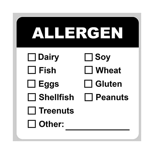 Allergen Warning Stickers Labels - 2x2 inch Food Rotation Labels