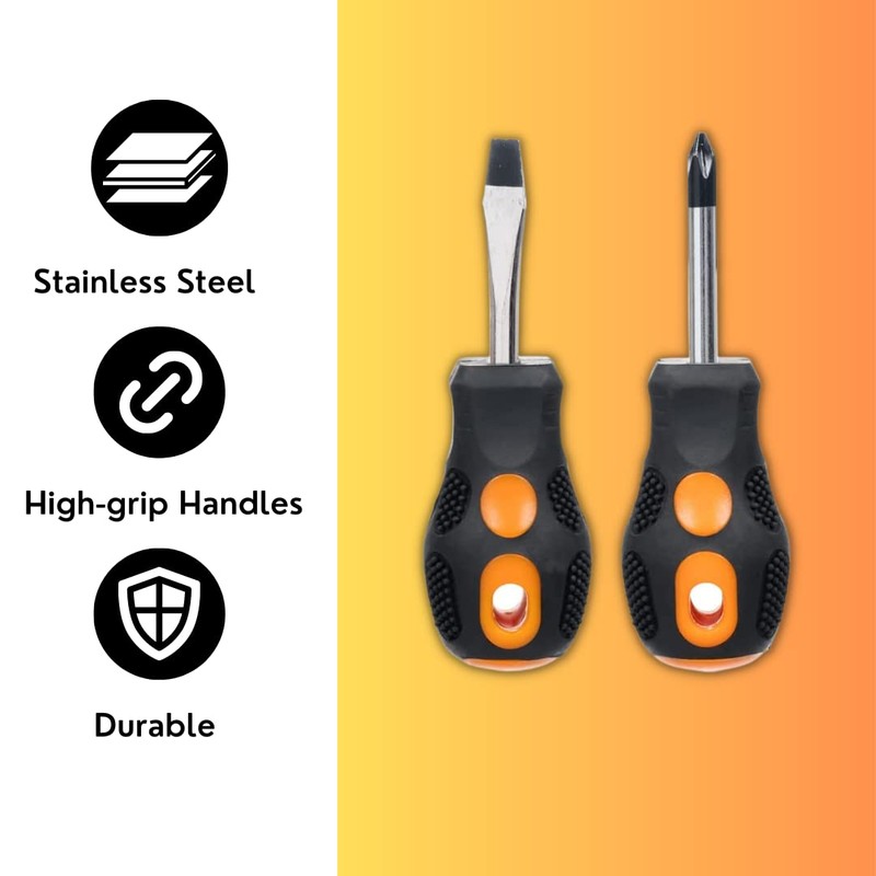 Invero Set of 2 Handy Short Compact Screwdriver Set -
