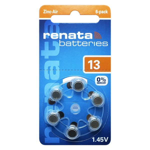 Renata - Batería de audífonos de zinc Air de 1,45 V, diseñada en Suiza (6 baterías)