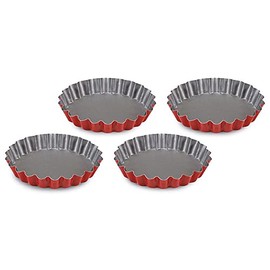 Guardini, Set di 4 stampi crostatina Ø 12 cm, Acciaio con rivestimento antiaderente, Rosso e Grigio, Made in Italy, Linea Rossana