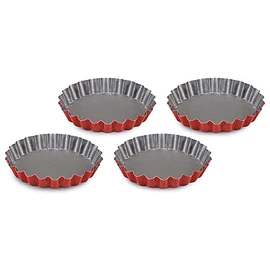 Guardini, Set di 4 stampi crostatina Ø 12 cm, Acciaio con rivestimento antiaderente, Rosso e Grigio, Made in Italy, Linea Rossana