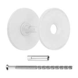 MECCANIXITY Door Hole Cover Plate, 1-1/6" Dia Deadbolt Cover Plate Round Door Knob Hole Filler Plate Brushed Satin Nickel 1.38" Nut 3.54" Screws White Pack of 1