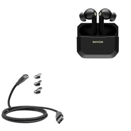 BoxWave Cable Compatible with Raycon Gaming Earbuds - MagnetoSnap PD AllCharge Cable (100W), Magnet Charging Braided USB Type-C Micro - Jet Black