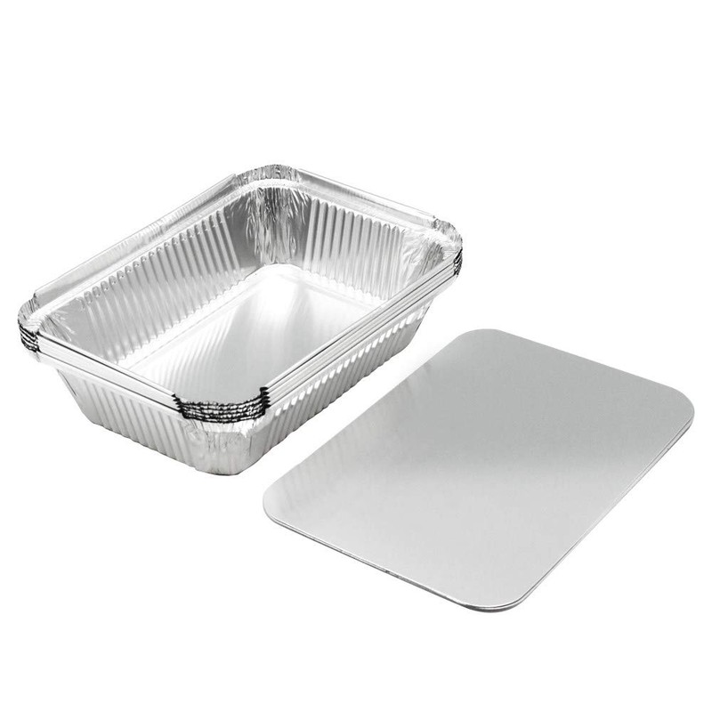 24x Small Foil Food Container Tray and Lid Roasting BBQ