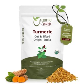 Organic Way Turmeric/Haldi Root Cut & Sifted (Curcuma Longa) - Herbal Tea | Kosher & USDA Certified | Vegan, Non-GMO & Gluten Free | Tested for Heavy Metal and Purity | Raw from India (1LBS / 16Oz.)