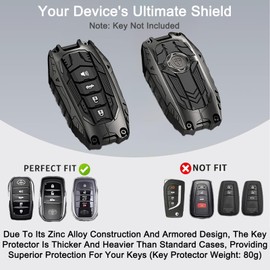 Zinc Alloy Metal Key Fob Cover & Keychain for Toyota 2019–2025 Venza, Land Cruiser, Fortuner, Grand Highlander, Corolla Cross, Hilux, Tundra, RAV4, Prius & Camry, 4-Button Key Case (Black)