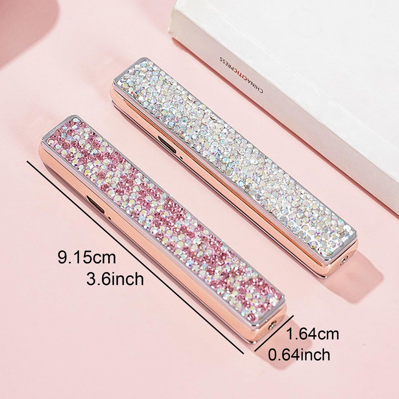 Electric Lighter, Luxury Bling Rhinestone Type-C Rechargeable Lighter with Pull-Out