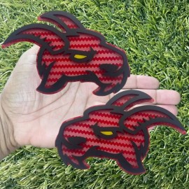 Badge Addictz Angry Goat Emblem Badges Yellow Eyes Carbon Fiber Red Set Of (2) Custom New