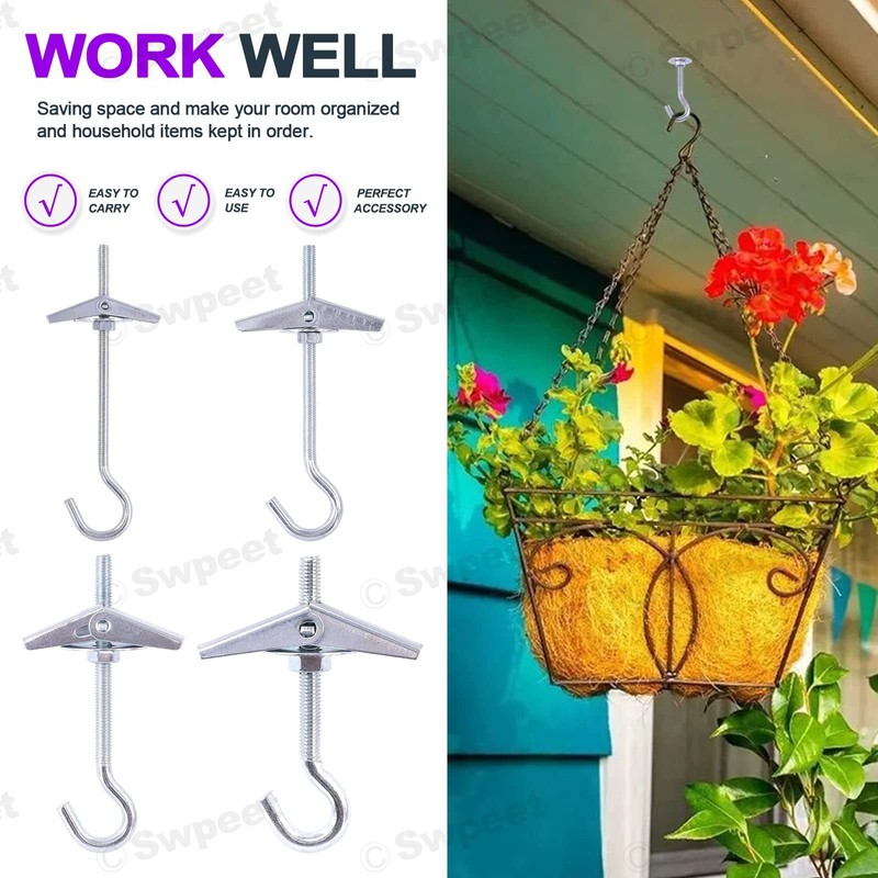 Swpeet 20 Packs Ceiling Hooks, 4 Sizes Heavy Duty Steel