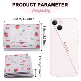 YAMEIZE Small Strawberry Wallet for Women Girls Cute Print Bow Purse PU Leather Card Holder for Ladies