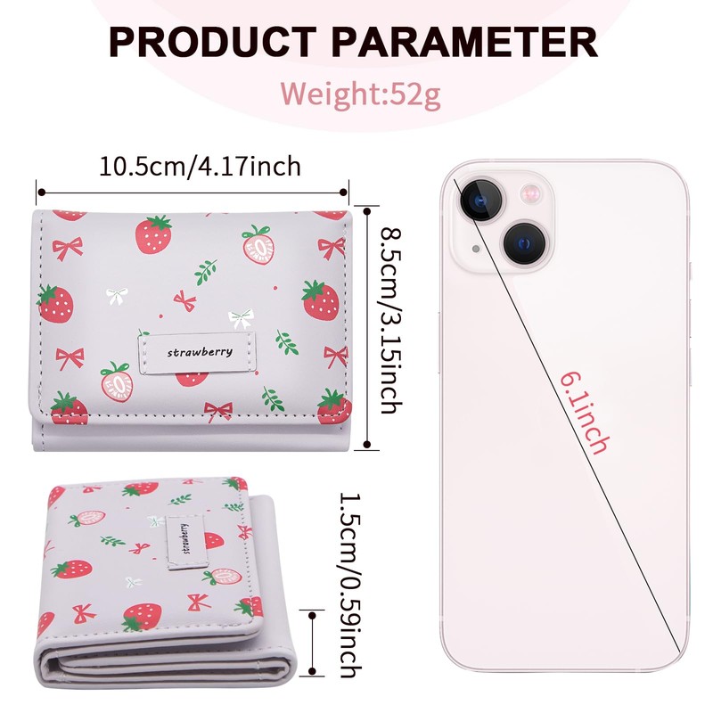 YAMEIZE Small Strawberry Wallet for Women Girls Cute Print Bow