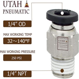 Utah Pneumatic 10 Pack Nylon & Nickel-Plated Brass Push to Connect Fittings Pc Male Straight 1/4"Od 1/4"Npt Thread Straight Connect Push Fit Fittings Tube Fittings Pneumatic Fittings (1/4od1/4npt)