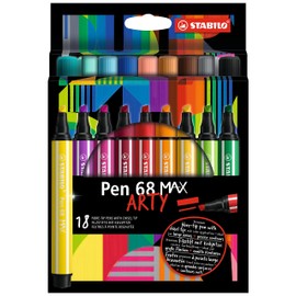 Premium Fibre-Tip Pen with Chisel Tip - STABILO Pen 68 MAX - ARTY - Pack of 18 - Assorted Colours
