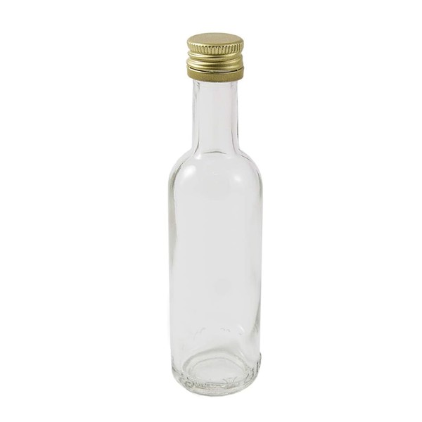 100 X Small Glass Bottles (50ml) with Gold Aluminium caps. Ideal for Wedding Favours and Small Gifts of Wine, Spirits and Homemade Drinks