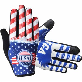 EXCEREY American Flag Cycling Gloves MTB Motorcycle Bicycle Full Finger Off-Road Racing Gloves Outdoor Sports for Men Women & Mountaineering（Blue, Size M
