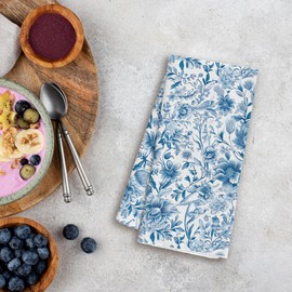 WFSM Chinoiserie Floral Kitchen Towels, Blue and White Floral Dish Towels for Kitchen, Floral Decorative Hand Towels for Bathroom, Blue and White Kitchen Bathroom Decor, 16x24 Inch