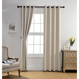 MIUCO Room Darkening Grommet Blackout Window Curtains Panels for Bedroom Set of 2 52x84 Inch Begie, Bonus 2 Tie Backs Included