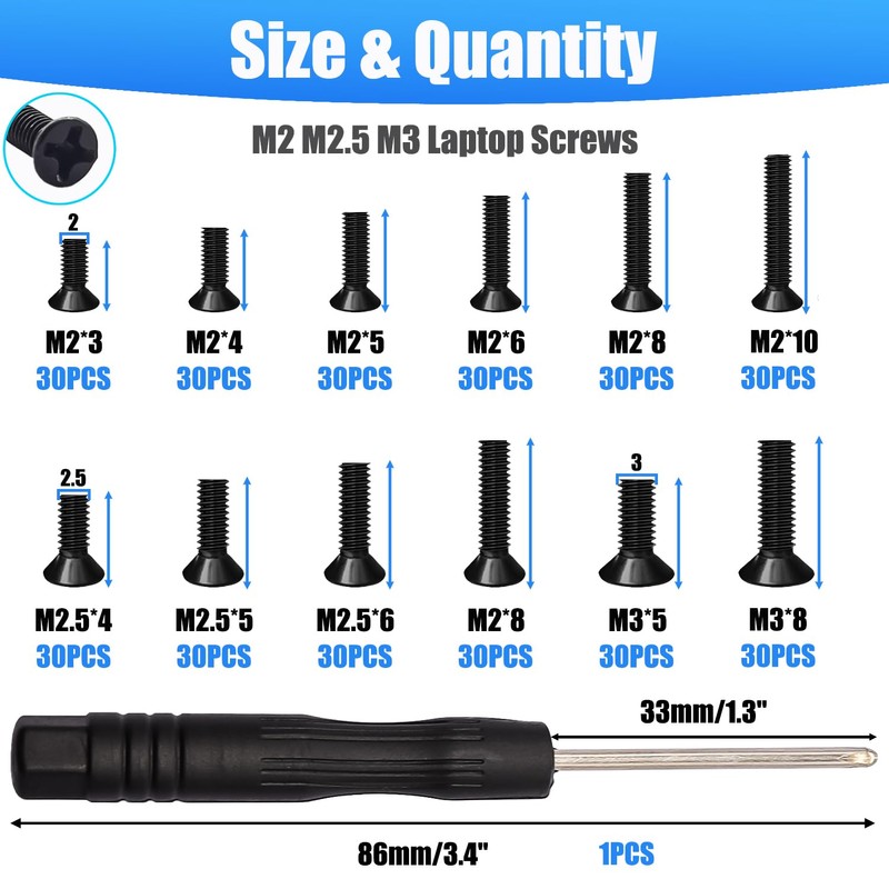 Bemaka 360Pcs Laptop Screws Notebook Computer Tiny Screw Kit 12