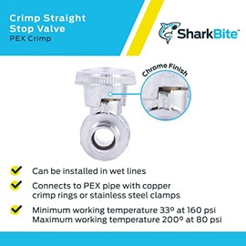 SharkBite 1/2 Inch Crimp Multi-Turn Straight Stop, Brass Plumbing Fitting, PEX Pipe, PE-RT, 23063LF
