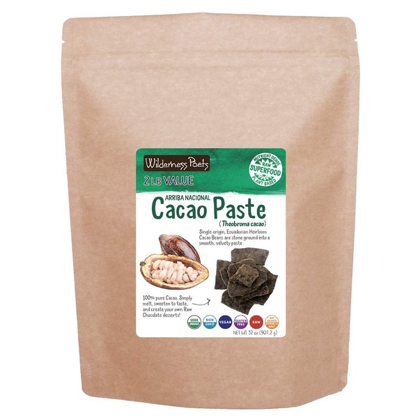 Wilderness Poets Organic Cacao Paste - Made from Stone Ground, Raw 100% Cacao Beans, 2 Pound (32 Ounce)