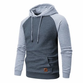 Yundobop Men's Pullover Hoodies Plaid Jacquard Long Sleeve Drawstring Hipster Casual Hooded Sweatshirts with Kanga Pockets Grey/Lightgrey XL