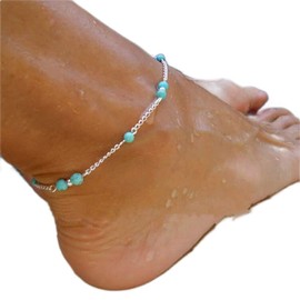Carufin Turquoise Anklet Bracelets Multilayer Butterfly Anklets Flower Pearl Beaded Ankle Summer Accessories Beach Foot Jewelry for Women Girls (Turquoise Anklet)