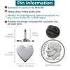 Big Silver Heart Push Pins - Large Silver Metal Heart