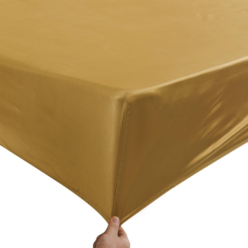 ROOEE Satin Silk Fitted Sheet with Pillowcase Set Breathable Soft