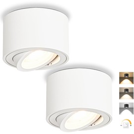 GeyouLux LED Surface-Mounted Spotlight, Dimmable, White, Extra Flat, 30° Swivel, Diameter 80 x 50 mm, Ceiling Spotlights, 5 W, 500 lm, LED Module 230 V - 3000 K/4000 K/6500 K, Surface-Mounted