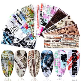 Newspaper Nail Foil Transfer Stickers English Letter Designs Nail Decals Supplies Set Acrylic Nails Sticker Decorations for Nail Transfer Glue Polish, Women Girls DIY Manicure Accessories Set 10Sheets