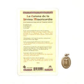 Corona Divina Misericordia Tarjeta Laminada de Oracion Espanol con Medalla Charm