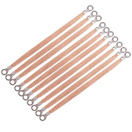 Leloco Pack of 10 Grounding Tape 6 mm2 Cable (Length 30 cm), with Braided Copper Ground Tape, M8 Motor Ground Tape Ends, Tinned Copper Braided Wire for Power Distribution Box, Cable Tray Grounding