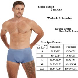 Men's 5pcs Disposable Rayon Boxer Briefs Individually Packed Shorts Quick-Drying Panties Portable Undershorts Comfortable Underwear (5pk,Blue Gray,L)