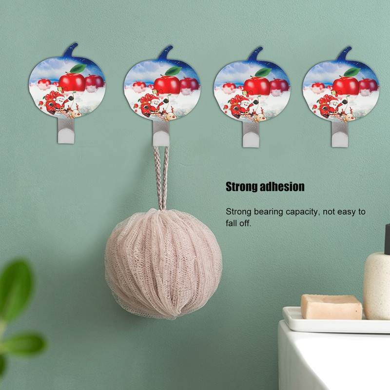 8Pcs Apple Shape PunchFree Hook WallMounted Sticking Hook Kitchen Bathroom