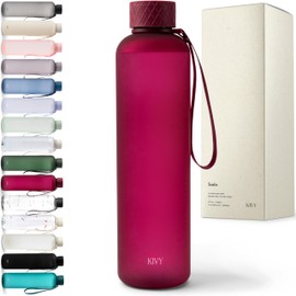 KIVY Slim Water Bottle 32oz [Lightweight & Shatterproof] Fits Backpack & Cupholder for Travel, Sports, School, Gym - Frosted red bottle no straw - Gym water bottle screw top - Dishwasher Safe