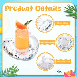 Tioncy 24 Pcs Inflatable Heart Drink Holder Drink Floaties Floats Heart Shaped Cup Holders Decorations Accessories for Wedding Swimming Pool Bachelorette Party Supplies(Multicolor)