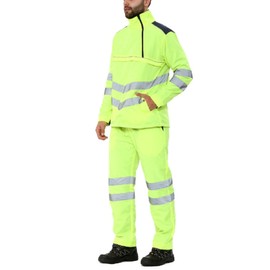 Hi Vis 2 Piece Rain Suit Men Waterproof Suit High Visibility Hi Vis Hoodie Rainsuits Mens Waterproof High Vis Hoodie Pvc Waterproof Workwear Rainsuit -Charcoal-Yellow-S