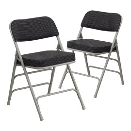 Flash Furniture Hercules Pin-Dot Fabric/Metal Folding Chair in Black (Set of 2)
