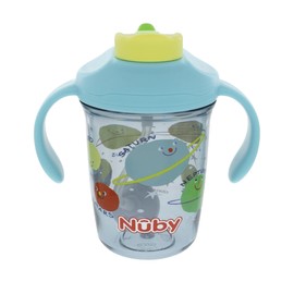 Nuby Multi-Function 2-in-1 Cup – 8oz Toddler Cup with Free Flow 360° Weighted Straw & Hard Spout – Easy Grip Handles, Flip-It Top for Spill Prevention – Solar System