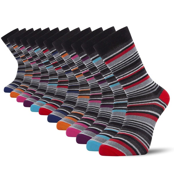 Cob Stallion- 12-Pack Multi-Stripe Men's Socks, Multicoloured, Multipack 6-11 UK