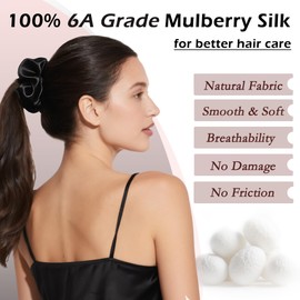 Feivea 3Pcs 22 Momme 100% Mulberry Silk Scrunchies for Women, Pure Silk Hair Ties for Women, No Damage Skinny Scrunchies, Black