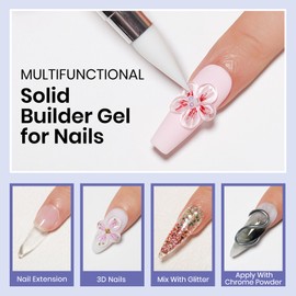 MIZHSE Solid Builder Gel Nail Kit with Nail Lamp, 3 Colors Builder Gel for Nails Clear Milky White Nude Hard Gel for Nails Builder Gel Sculpting Gel for Nail Art 3D Gel U V LED Nail Gel with Nail Form