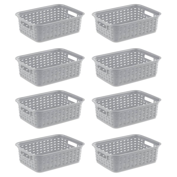 Sterilite 11 Inch Small Weave Open Bin Wicker Storage Basket
