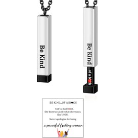 VLIEGEN Be Kind Of A B Necklaces, Square Tubes Pendant with Hidden Message Stainless Steel Band Friendship To Best Friends Sorority Sisters Inspirational Gift Jewelry for Women (Be kind-Black)