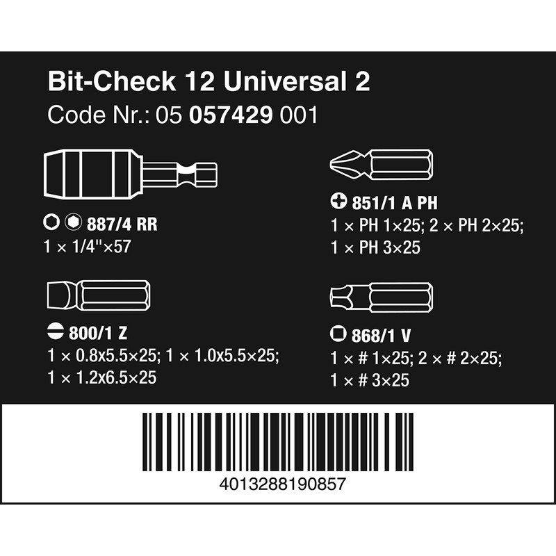 Wera 5057429001 Bit-Check 12 Universal 2, 1 Set
