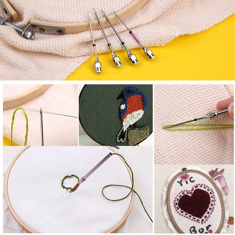 Punch Needle Set Wooden Handle Stainless Steel Ergonomic Easy Operation