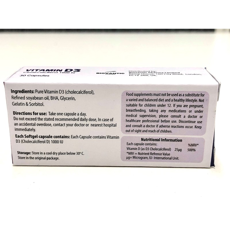 Vitamin D3 1000 IU - 30 Capsules - High Potency,