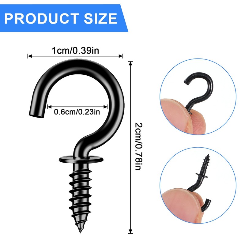 HJZHII Pack of 100 Hooks for Screws, Screw Hooks, Black,